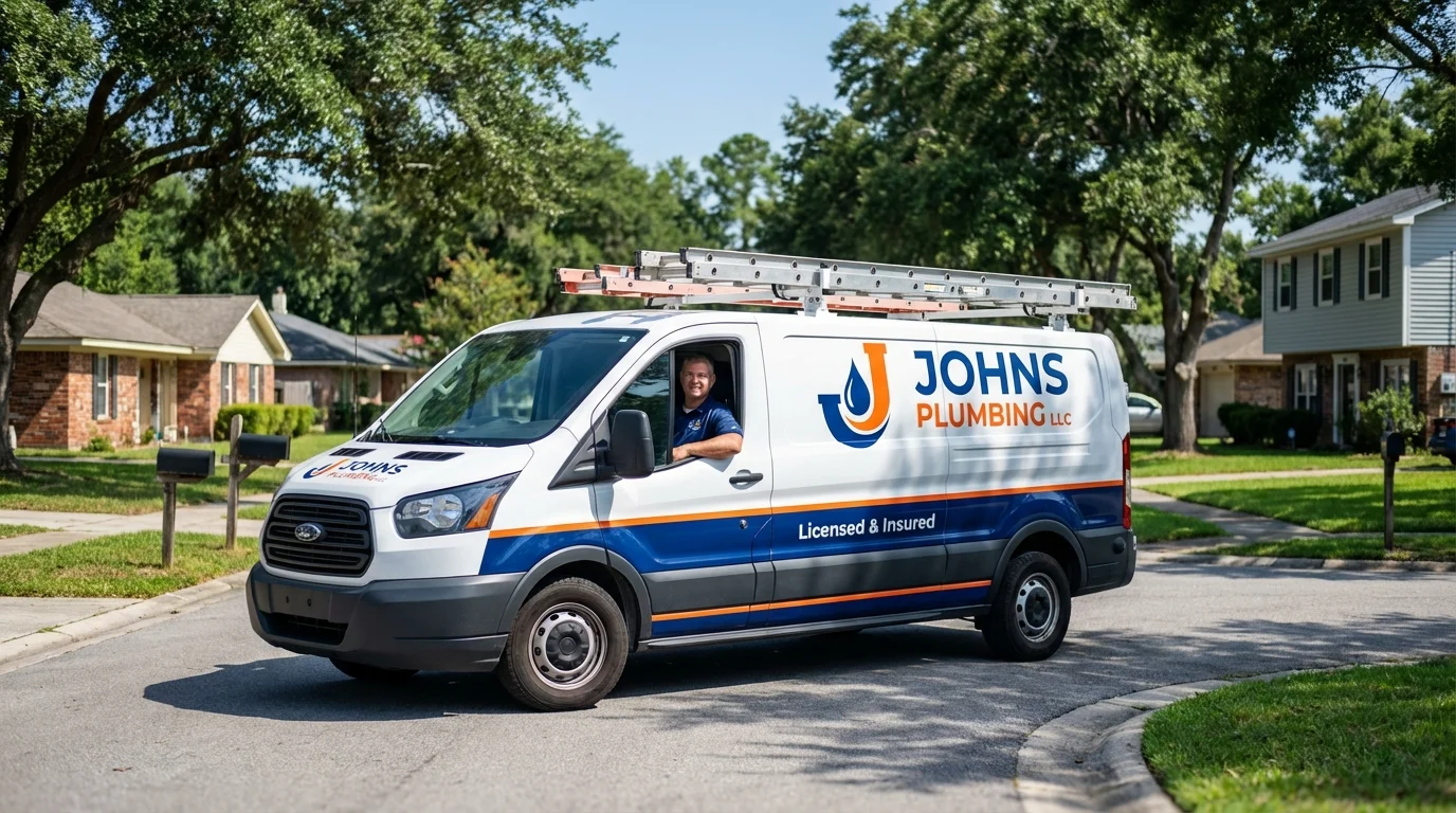 Johns Plumbing LLC service van in Pittsfield, ME