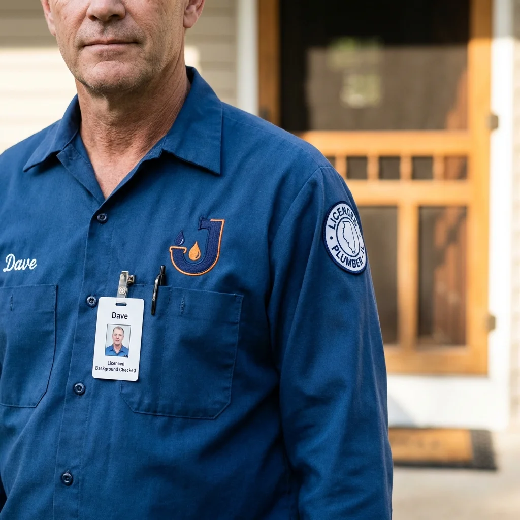 Licensed plumber showing ID badge in Pittsfield, ME