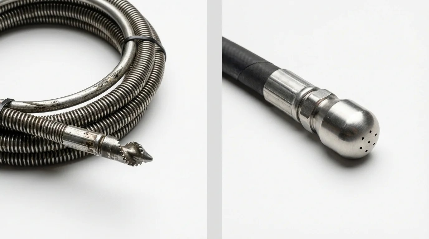 Drain snake cable and hydro jetting nozzle used for drain cleaning in Pittsfield, ME