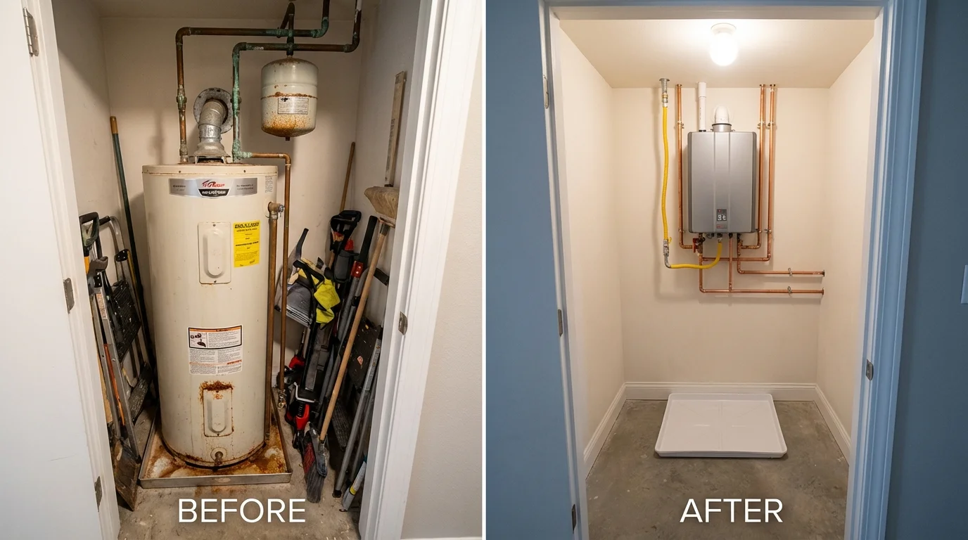 Tank water heater versus wall-mounted tankless unit comparison for Pittsfield, ME homeowners